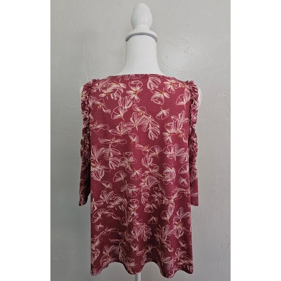 LC Lauren Conrad Pink Red Floral Cold Shoulder Blouse - Picture 4 of 8